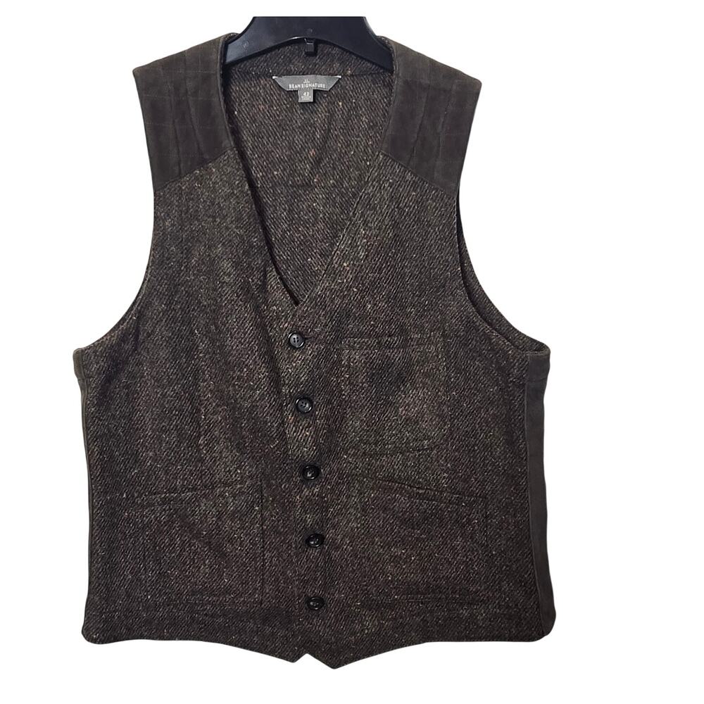 L.L.Bean Signature wool and suede tweed vest sz 42 old money academic